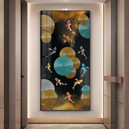 Abstract Rings & Goldfish Premium Acrylic Vertical Wall Art