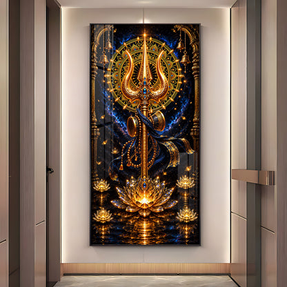 Divine Golden Trishul Premium Acrylic Vertical Wall Art