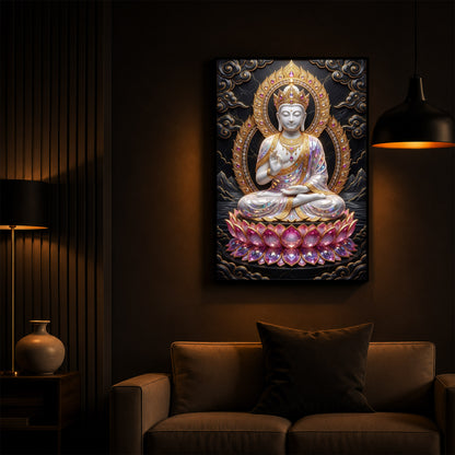 Buddha Seated On A Pink Lotus Modern Luxury Backlight Vertical Wall Art