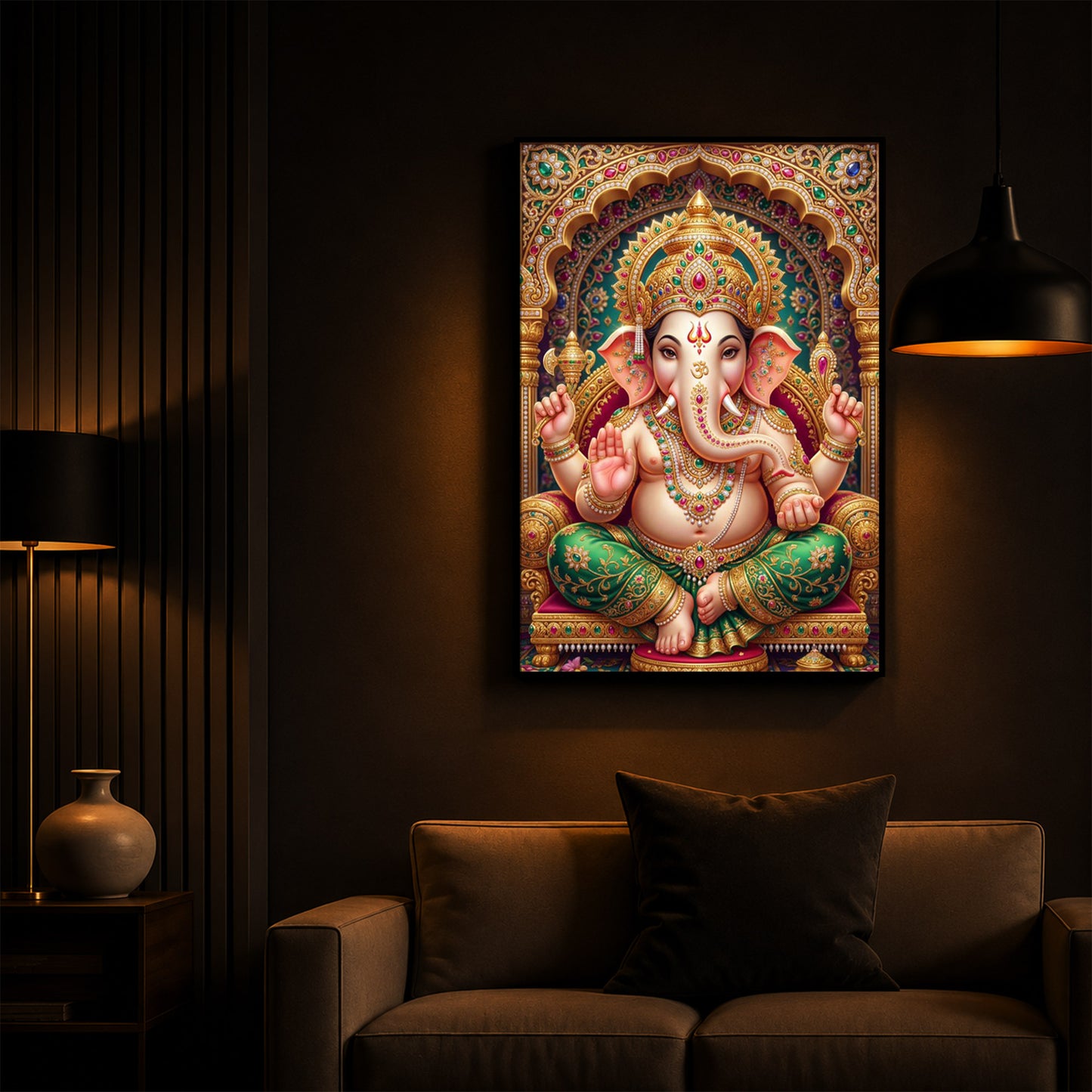 Divine Blessings of Ganesha Modern Luxury Backlight Vertical Wall Art