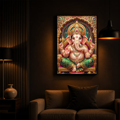Divine Blessings of Ganesha Modern Luxury Backlight Vertical Wall Art