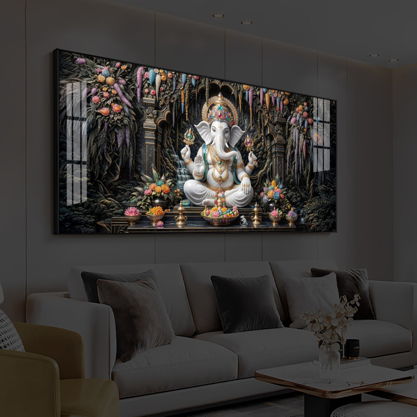 Lord Ganesha In A Serene Modern Luxury Backlight Horizontal Wall Art