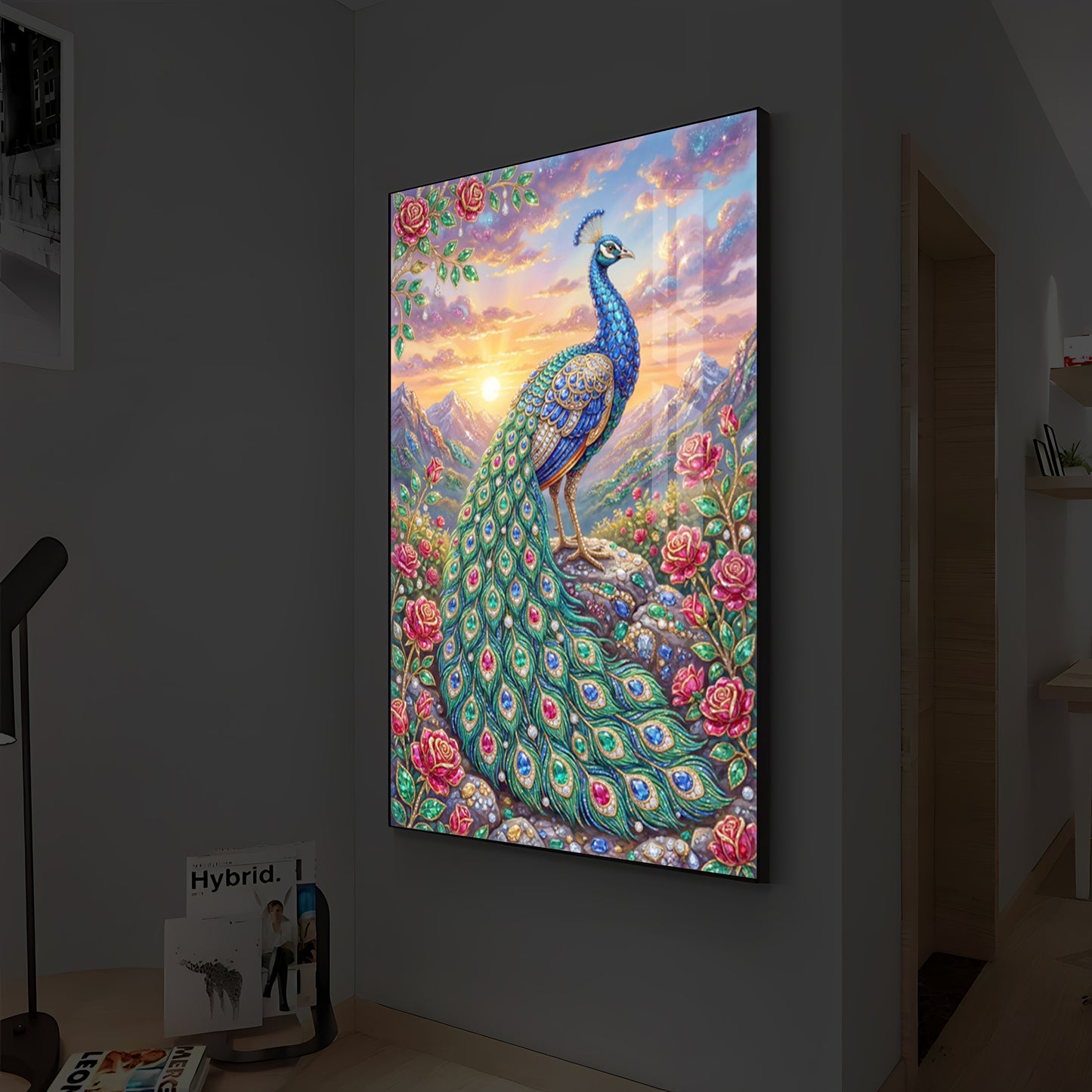Colorful Beautiful Peacock Modern Luxury Backlight Vertical Wall Art