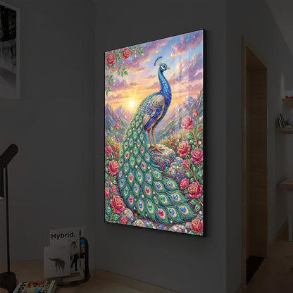Colorful Beautiful Peacock Modern Luxury Backlight Vertical Wall Art