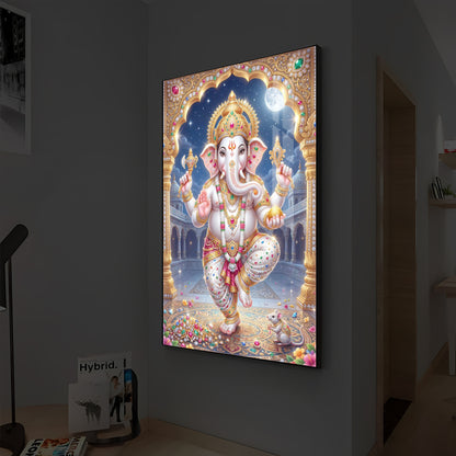 Hindu Shree Ganesh Modern Luxury Backlight Vertical Wall Art