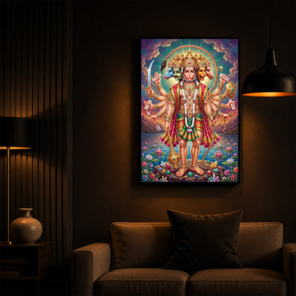 Spiritual Panchamukhi Hanuman Modern Luxury Backlight Vertical Wall Art