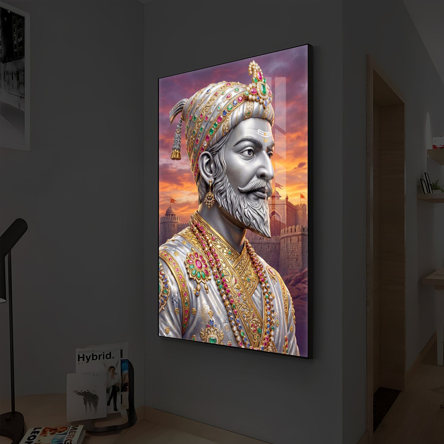 Maratha Shivaji Maharaj Modern Luxury Backlight Vertical Wall Art