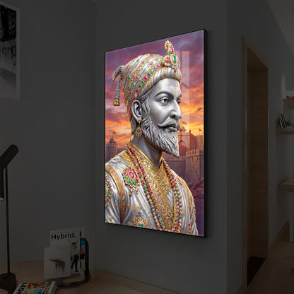 Maratha Shivaji Maharaj Modern Luxury Backlight Vertical Wall Art
