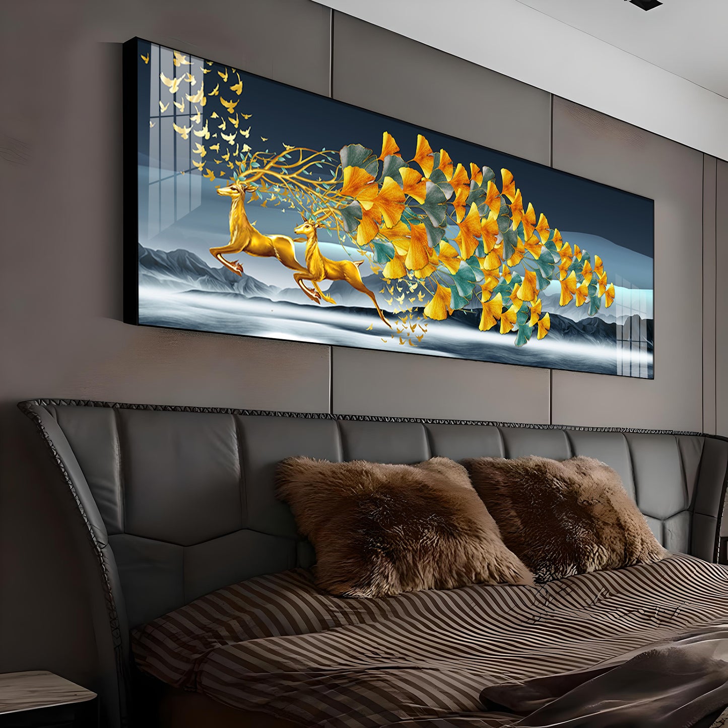 Deer Running Delight Premium Acrylic Horizontal Wall Art