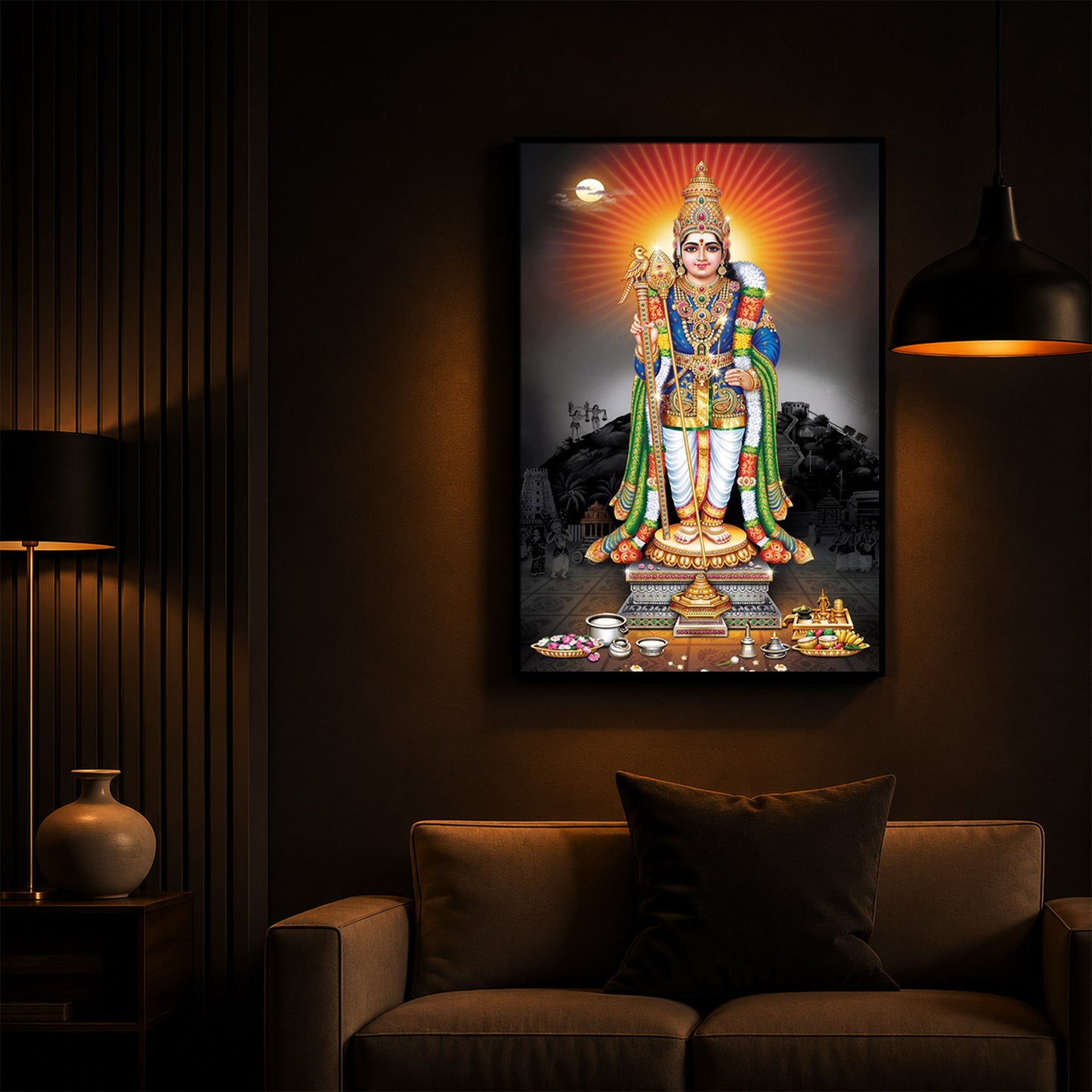Lord Kartikeyan Modern Luxury Backlight Vertical Wall Art