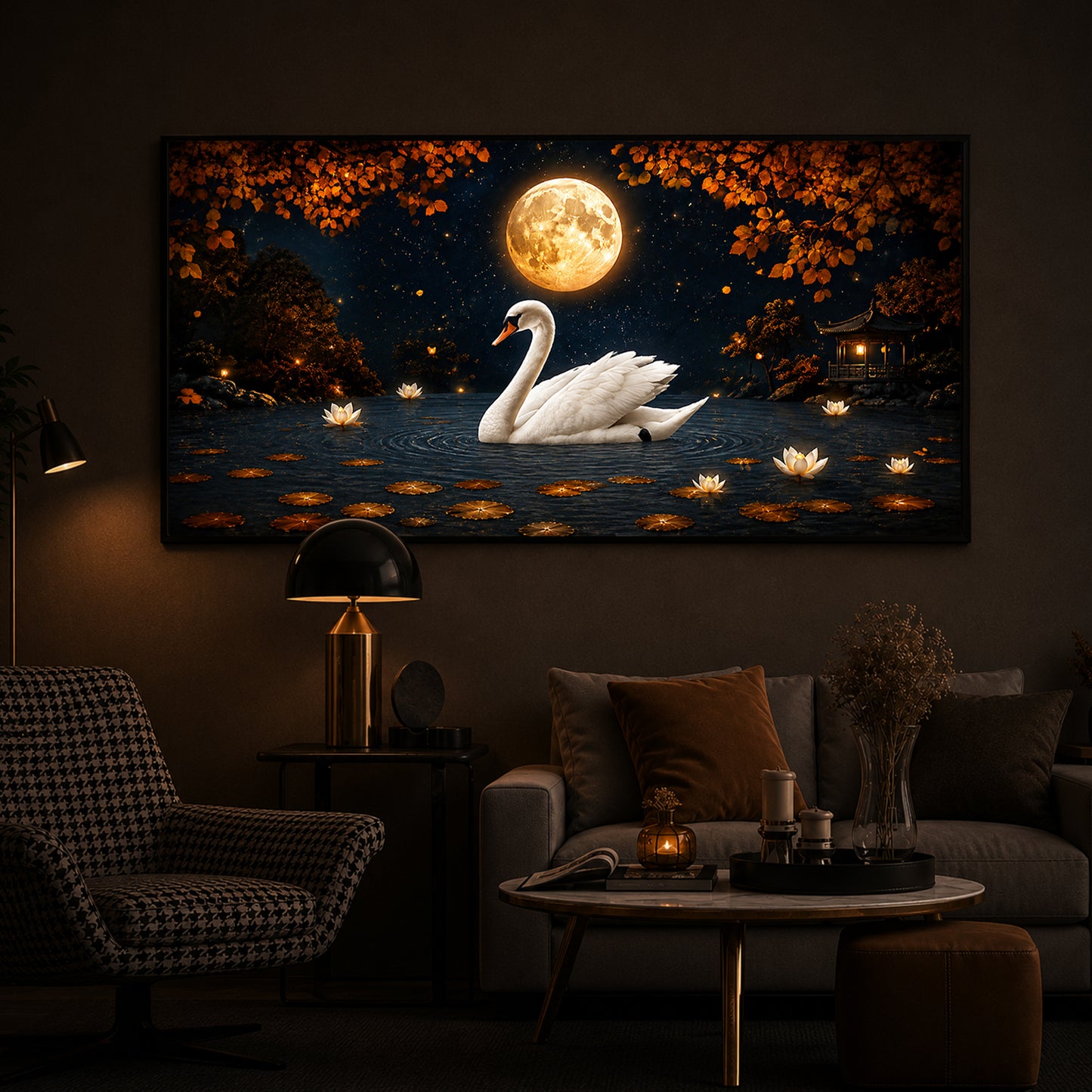 White Swan Modern Luxury Backlight Horizontal Wall Art