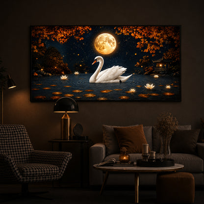 White Swan Modern Luxury Backlight Horizontal Wall Art