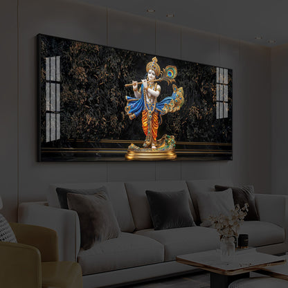 Lord Krishna With Flute Modern Luxury Backlight Horizontal Wall Art