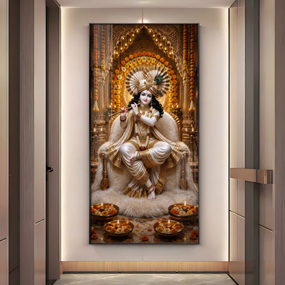 Sacred Lord Krishna Flute Playing Divine Sanctuary Premium Acrylic Vertical Wall Art