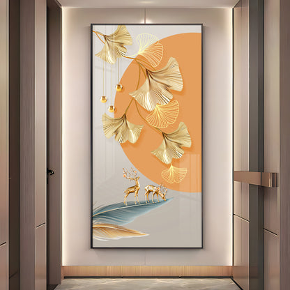 Golden Ginkgo Leaves Deer Premium Acrylic Vertical Wall Art