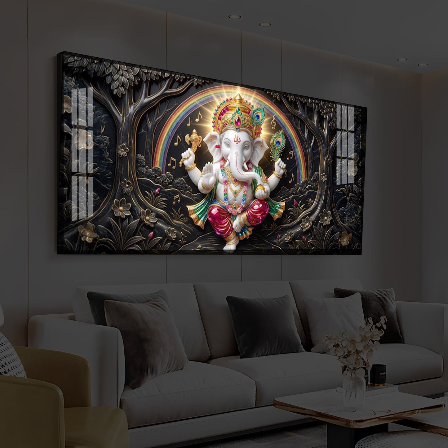 Divine Shree Ganesh Ji Modern Luxury Backlight Horizontal Wall Art