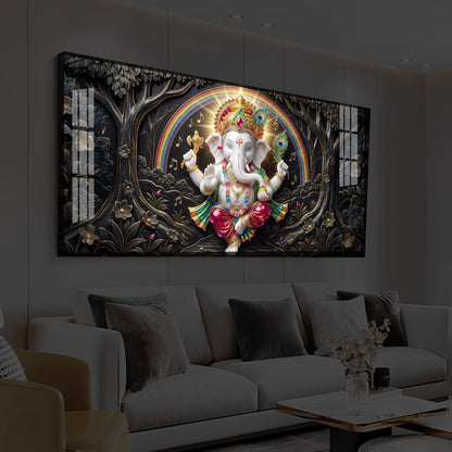 Divine Shree Ganesh Ji Modern Luxury Backlight Horizontal Wall Art