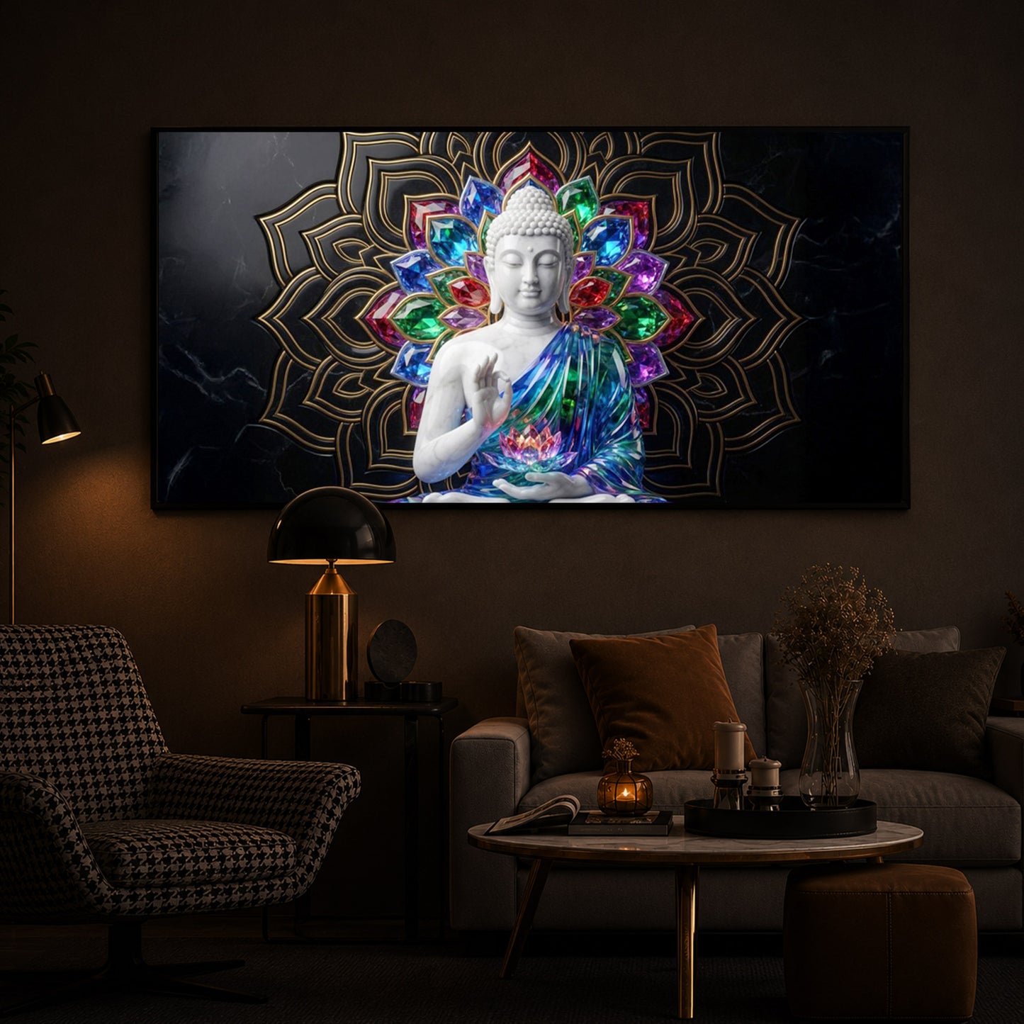 Meditating Buddha Modern Luxury Backlight Horizontal Wall Art