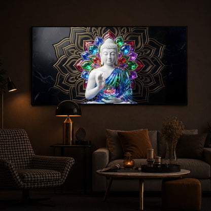 Meditating Buddha Modern Luxury Backlight Horizontal Wall Art