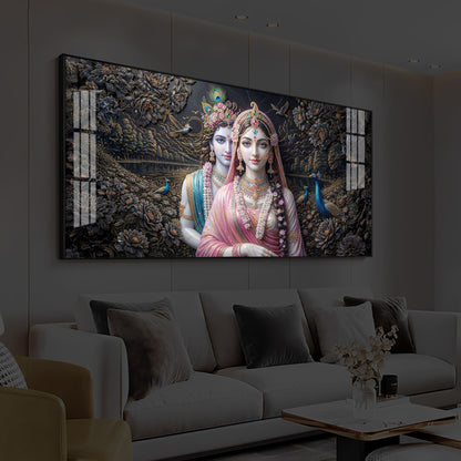 Blissful Radha Krishna Modern Luxury Backlight Horizontal Wall Art