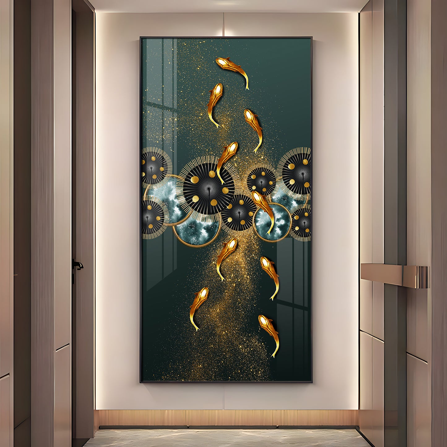 Golden Koi Fish Feng Shui Carp Premium Acrylic Vertical Wall Art