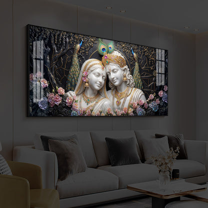 Beautiful Radha Krishna Modern Luxury Backlight Horizontal Wall Art