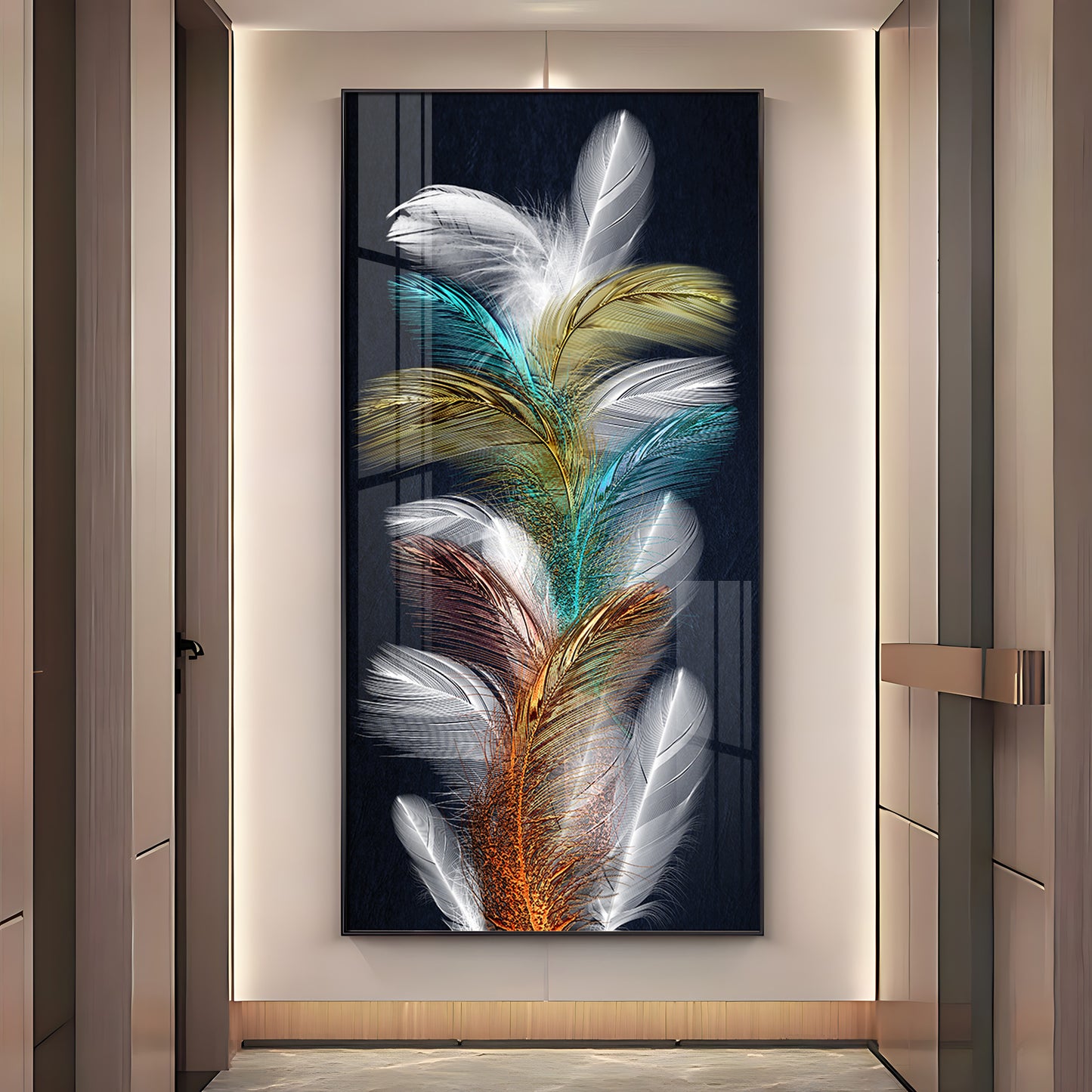 Sparkling Colorful Feather Premium Acrylic Vertical Wall Art
