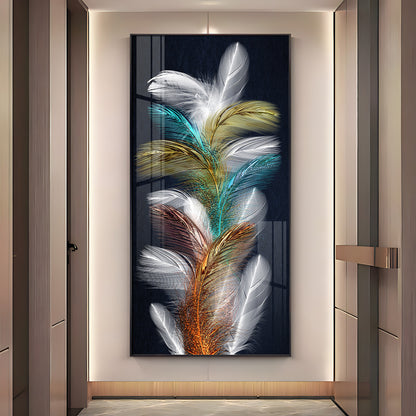 Sparkling Colorful Feather Premium Acrylic Vertical Wall Art
