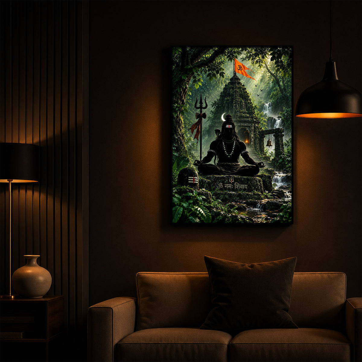 Lord Shiva Meditating In Forest Modern Luxury Backlight Vertical Wall Art