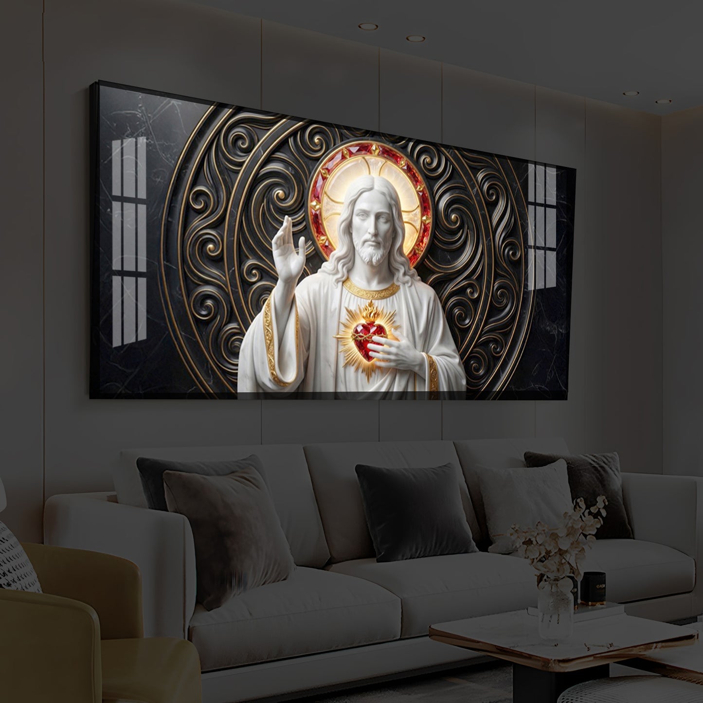 Heart Of Jesus Modern Luxury Backlight Horizontal Wall Art
