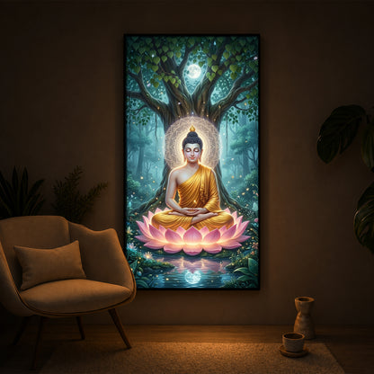 Gautam Buddha Modern Luxury Backlight Vertical Wall Art