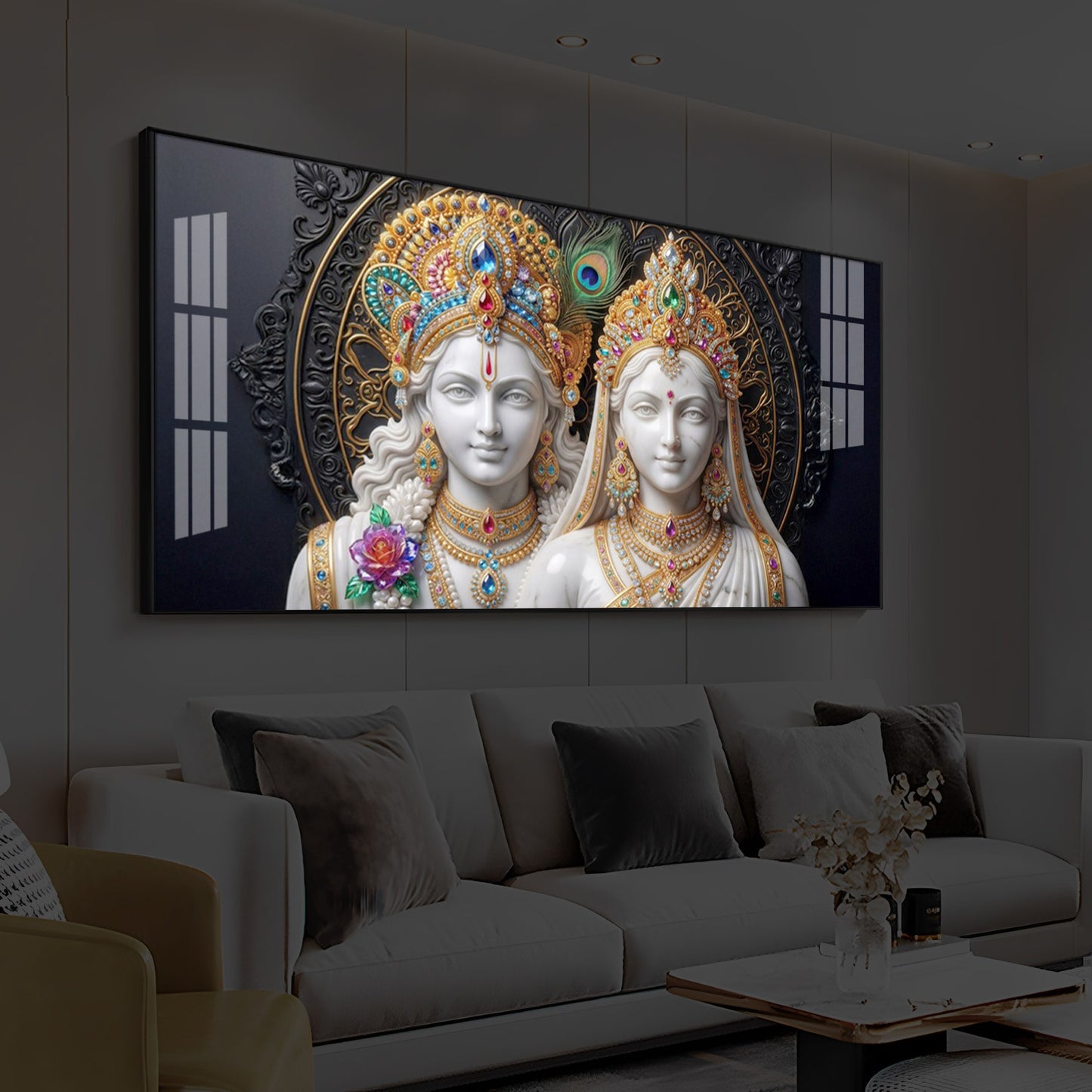 Generic Radha Krishna Modern Luxury Backlight Horizontal Wall Art