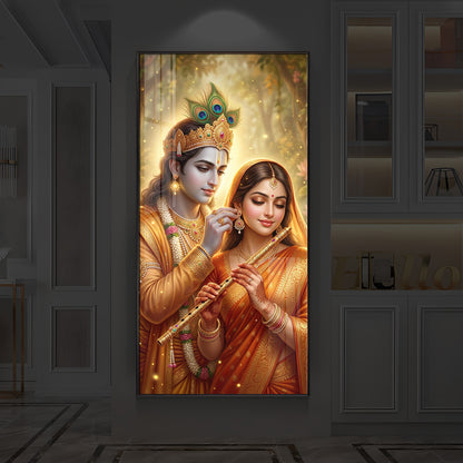 Jai Radha Krishna Modern Luxury Backlight Vertical Wall Art