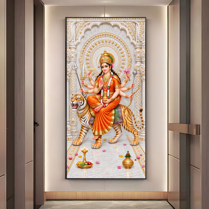Durga Mata In Orange Attire Premium Acrylic Vertical Wall Art
