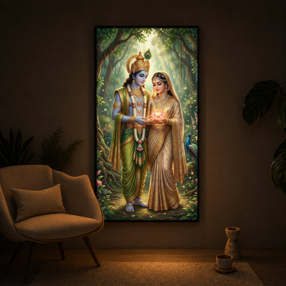 Shree Radhe Krishna Modern Luxury Backlight Vertical Wall Art