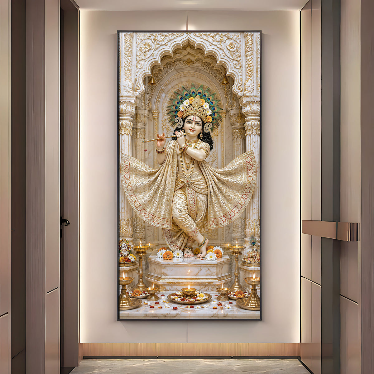 Shri Krishna Playing Flute Premium Acrylic Vertical Wall Art