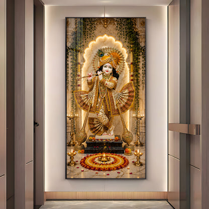 Lord Krishna Playing Flute Bansuri Premium Acrylic Vertical Wall Art
