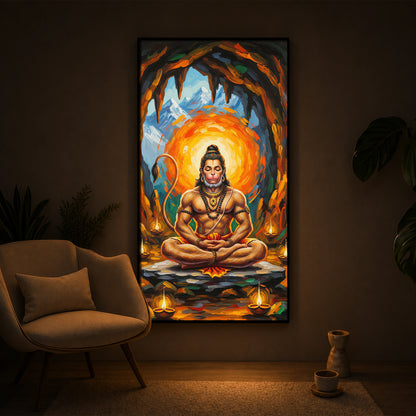 Lord Hanuman Ji Modern Luxury Backlight Vertical Wall Art