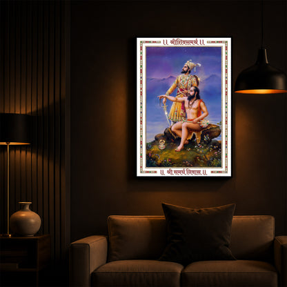 Samarth Ramdas Swami and Shivaji Maharaj Modern Luxury Backlight Vertical Wall Art