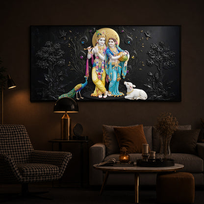 Depicting Radha Krishna Modern Luxury Backlight Horizontal Wall Art