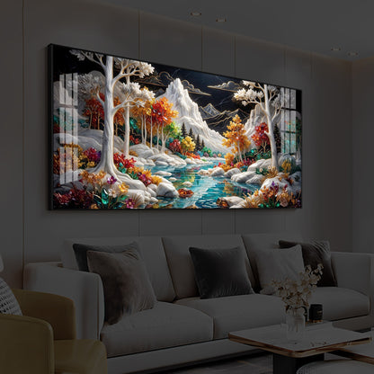 Mountain Serenity Modern Luxury Backlight Horizontal Wall Art