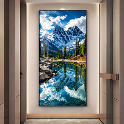 Serene Mountain Lake Premium Acrylic Vertical Wall Art