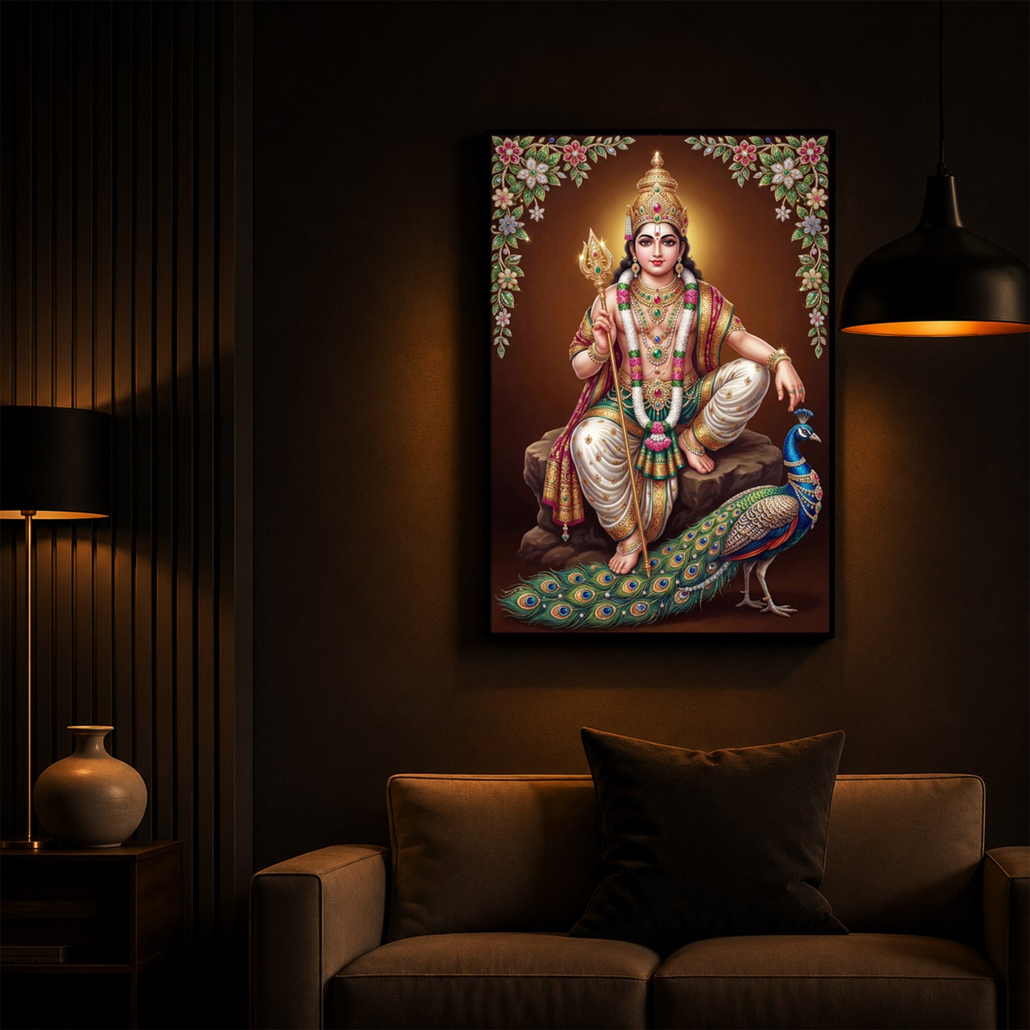 Lord kartikeya Ji Modern Luxury Backlight Vertical Wall Art