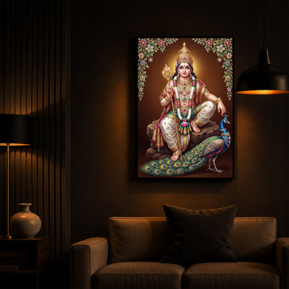 Lord kartikeya Ji Modern Luxury Backlight Vertical Wall Art