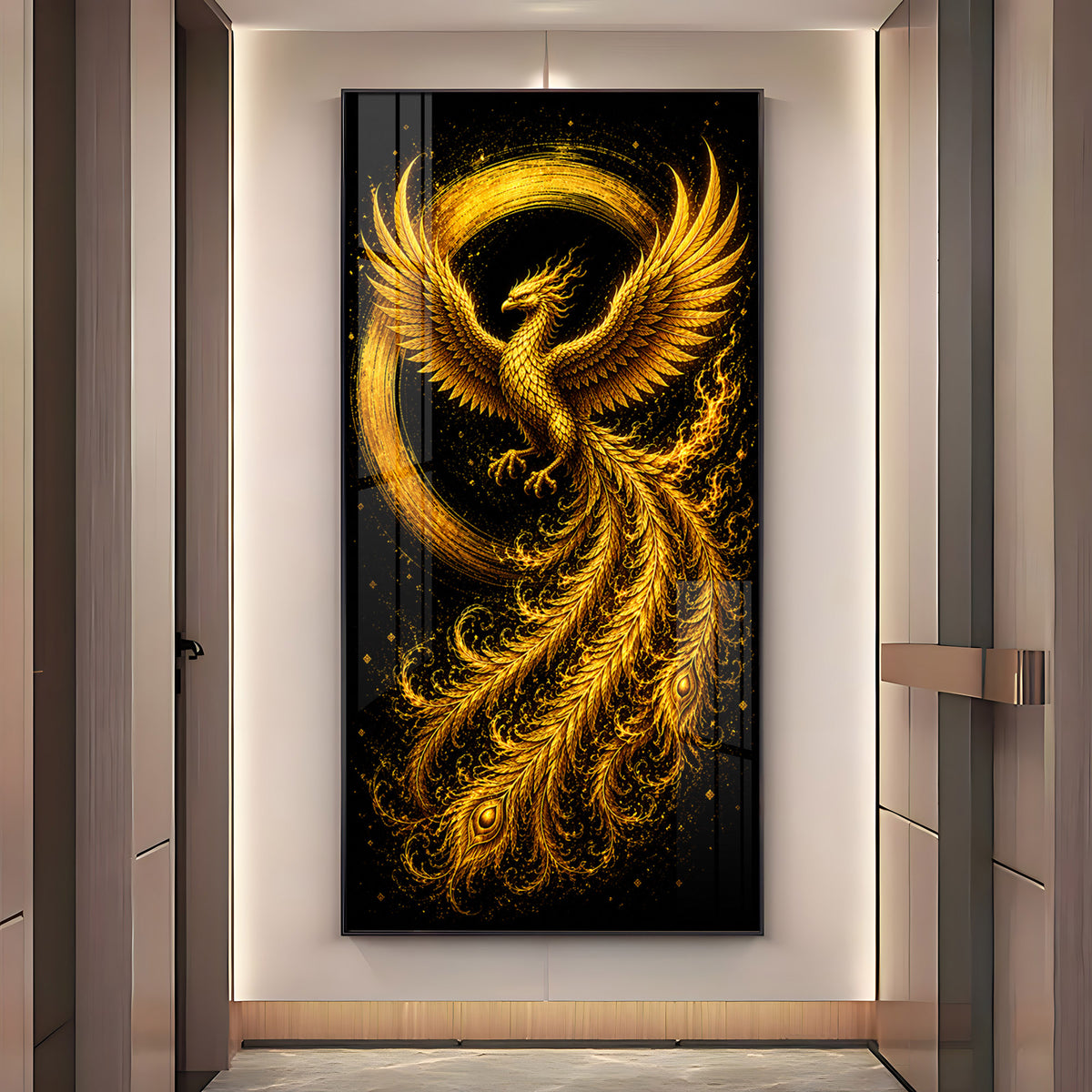 Majestic Golden Phoenix Rising Premium Acrylic Vertical Wall Art
