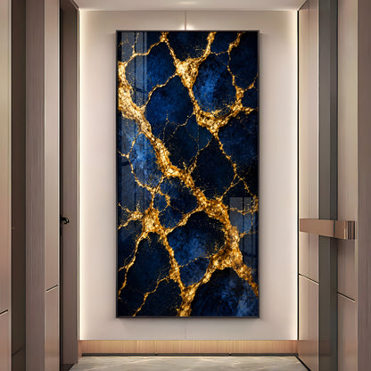 Luxurious Blue & Gold Cracked Marble Premium Acrylic Vertical Wall Art