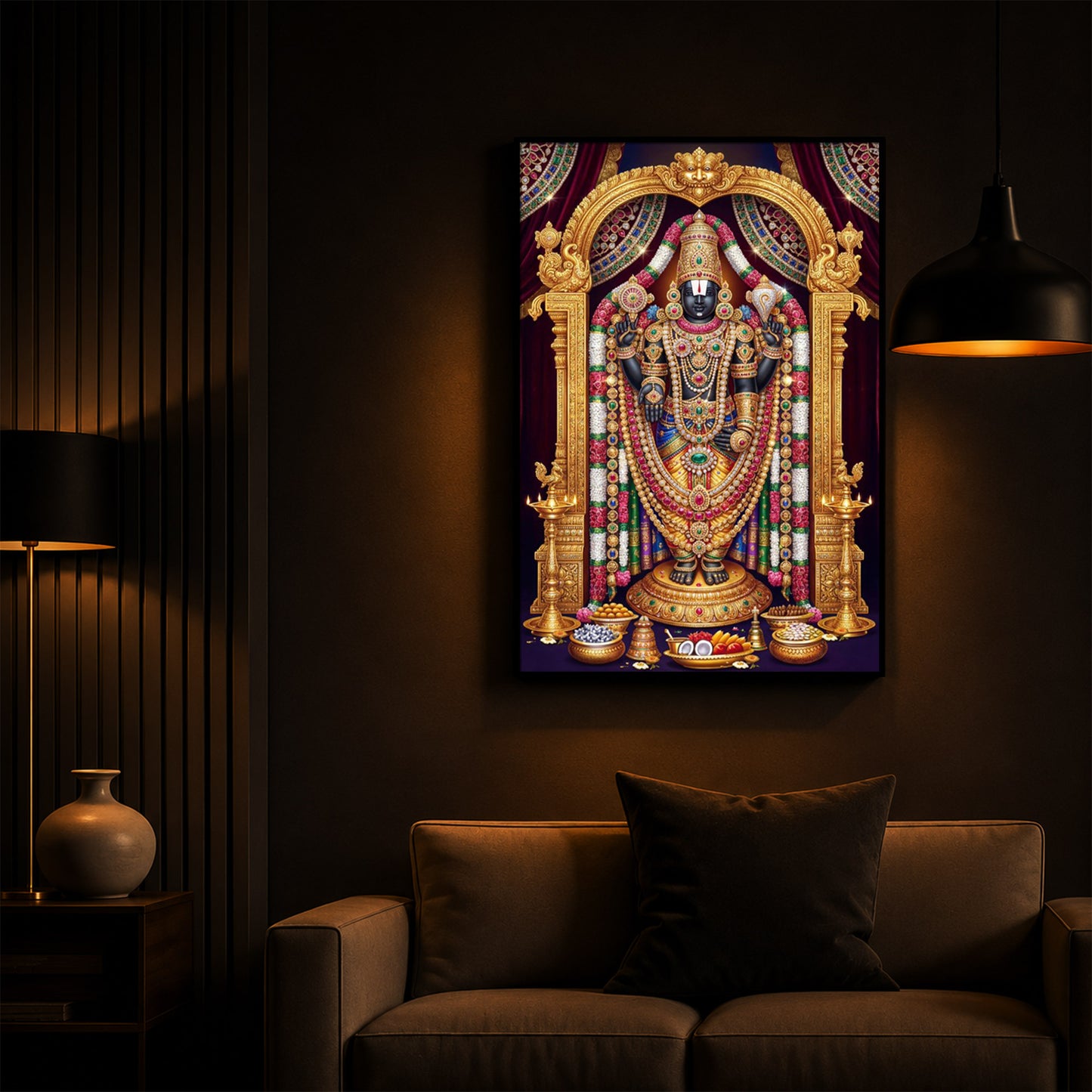 Venkateshwara Swamy Modern Luxury Backlight Vertical Wall Art
