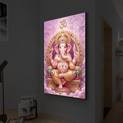 Vakratunda Mahakaya Ganesh Ji Modern Luxury Backlight Vertical Wall Art