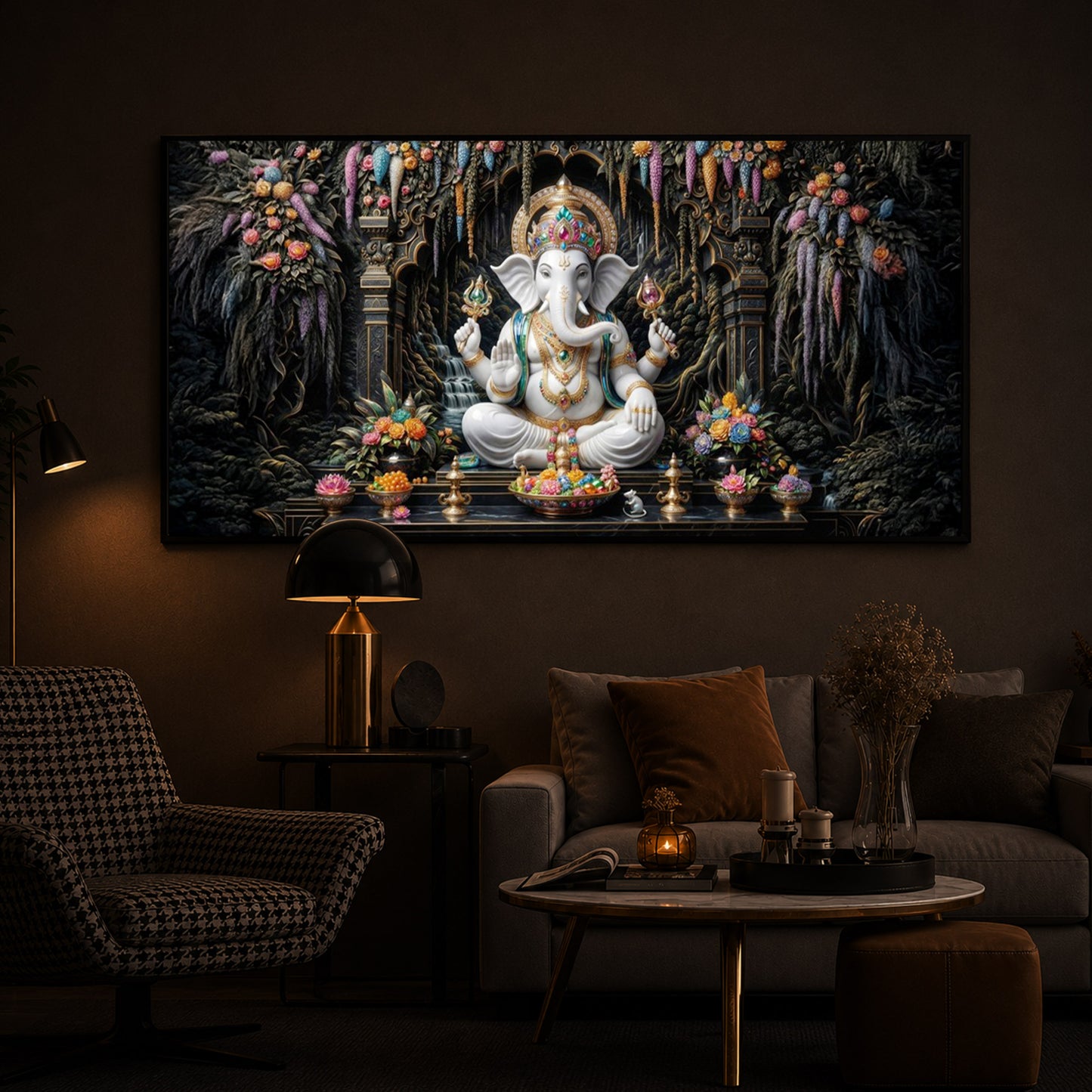 Lord Ganesha In A Serene Modern Luxury Backlight Horizontal Wall Art