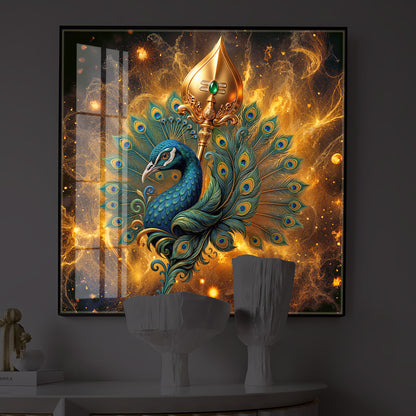 Lord Murugan’s Majestic Peacock Modern Luxury Backlight Square Wall Art